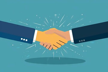 successful business merger handshake two businessmen celebrating partnership and deal closure vector illustration