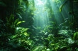 A mystical rainforest canopy, with dense foliage and exotic wildlife, harboring countless species yet to be discovered. Concept of tropical ecosystems. Generative Ai.
