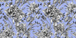 Black and white monochrome pattern with hydrangea on a white background drawn