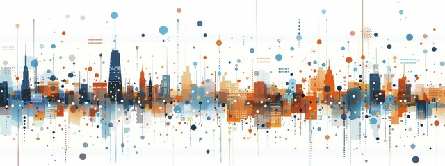 Poster - Artwork of a sprawling network city with minimalistic style, suitable for modern urban planning presentations.