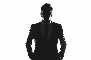 Silhouette of business man in suit isolated on white background, shadow portrait of businessman front view Generative AI