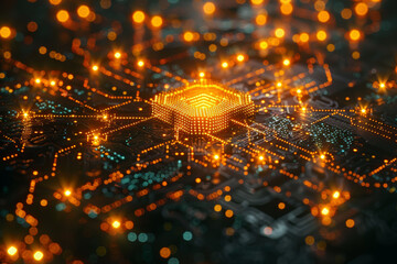 Poster - A decentralized ecosystem fostering innovation and entrepreneurship through crowdfunding and decentralized autonomous organizations (DAOs). Concept of decentralized innovation. Generative Ai.