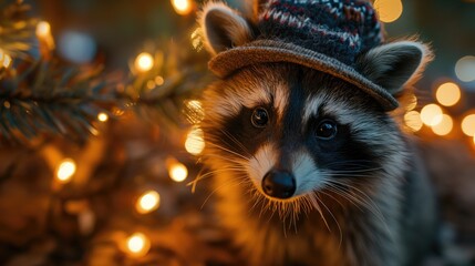 Wall Mural - little raccoon at christmas. created with generative ai.