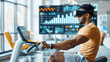 Man Exercising Wearing Virtual Reality Headset. Futuristic Home Gym
