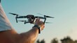 Closeup portrait man holding a drone prepare to flight. Generated AI image