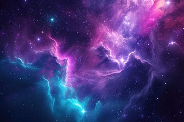 Wall Mural - Vibrant spiral galaxy with star clusters and nebulae. Illustration of a background with a majestic space theme.