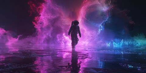 Wall Mural - astronaut standing in colorful atmosphere