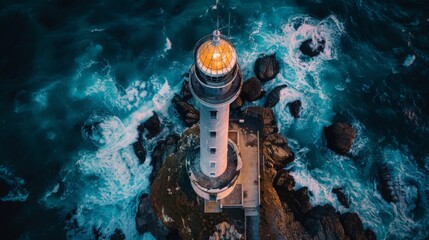 Wall Mural - Guiding Light from Above: Aerial View of Lighthouse Lantern Room