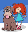 cartoon little girl with funny big dog character