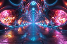 3D Quantum Quandary, Tetrahedrons, Toruses, Mobius Strips, Fractal Symmetry, Worm's Eye View, Interplay Of Neon And Darkness, Metallic And Holographic, Techno-futuristic Tones, Cosmic Voids