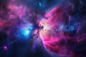 Wall Mural - Fantasy space art. Planetary system and glowing nebula. Illustration of a background with a majestic space theme.