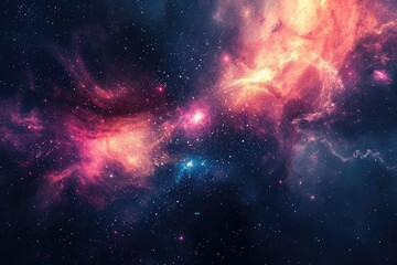 Wall Mural - Ethereal nebula illuminating the cosmic void. Illustration of a background with a majestic space theme.