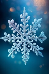 Sticker - Intricate snowflake crystal on blue background