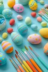 Bright and inviting art supplies arranged for a festive Easter celebration in a minimalist style