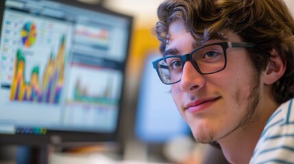 Poster - Close-up of a student analyzing data on a computer screen during a computer science class