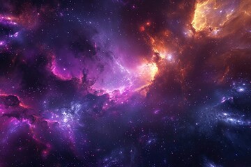 Wall Mural - Epic view of milky way galaxy and surrounding nebulae. Illustration of a background with a majestic space theme.