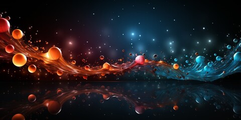 Wall Mural - Vibrant cosmic landscape with glowing spheres and swirling energy