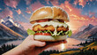 A tasty chicken burger with lettuce tomato and mayo on a toasted bun, suitable for advertising.