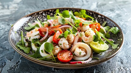 Wall Mural - Seafood Symphony: Enjoy a culinary adventure with squid salad, a delicious medley of fresh ingredients and zesty dressing that excites the palate.