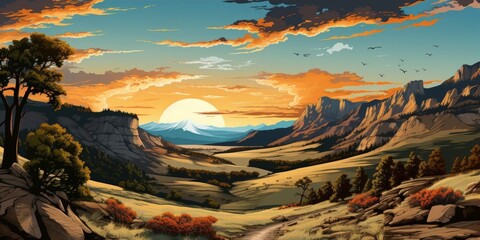 Wall Mural - Breathtaking mountain landscape at sunset