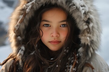 Poster - Snowy winter portrait of a young girl