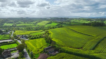 Poster - Rapeseed fields and farms from a drone, Torquay, Devon, England