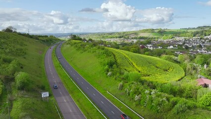Poster - Farms and Fields over Kingskerswell and Road A380 from a drone, Devon, England