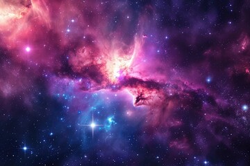 Wall Mural - Stunning view of distant galaxy and nebula. Illustration of a background with a majestic space theme.