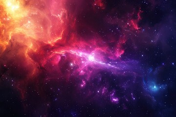 Wall Mural - Vibrant galaxy with colorful nebulae and star clusters. Illustration of a background with a majestic space theme.