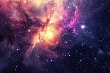 Wall Mural - Fantasy space art. Planetary system and glowing nebula. Illustration of a background with a majestic space theme.