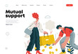 Mutual Support: Pick up fallen item -modern flat vector concept illustration of man collecting fruits that fell from woman's bag A metaphor of voluntary, collaborative exchanges of resource, services