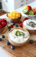 Wall Mural - breakfast with yogurt and fruits