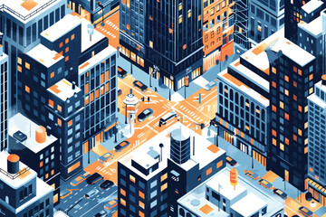 Wall Mural - Drone shot of bustling cityscape isolated vector style