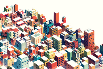 Wall Mural - Drone shot of bustling cityscape isolated vector style