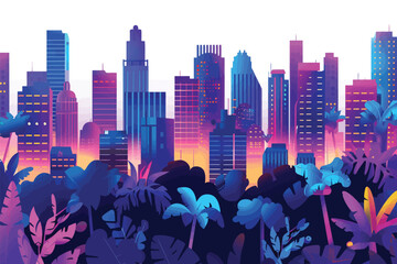 Wall Mural - Urban jungle illuminated by neon lights isolated vector style