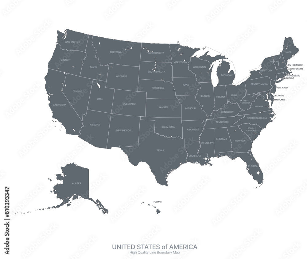USA map with states isolated. United States of America map on white ...