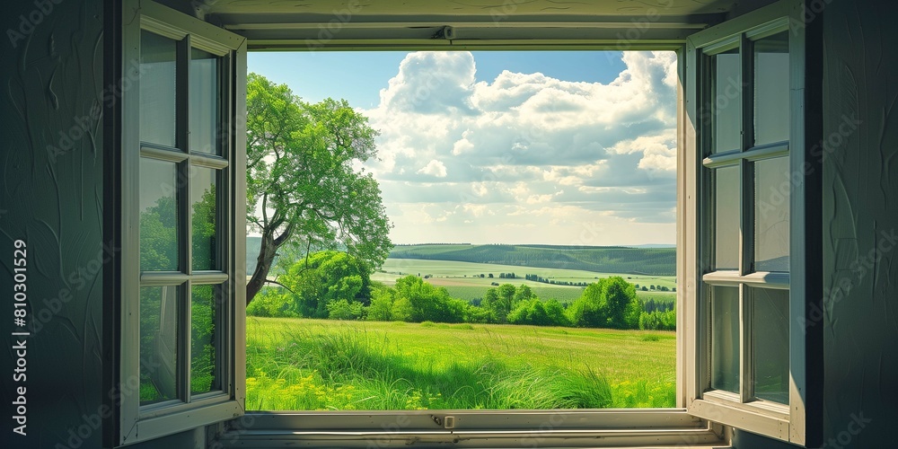 realistic sketch of a closed square window, curtains gently swaying ...