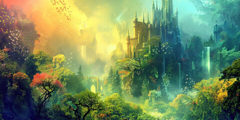 Poster - Magical Kingdom: Abstract Fantasy Realm with Castles and Magic, Perfect for Fairy Tale or Adventure Plays