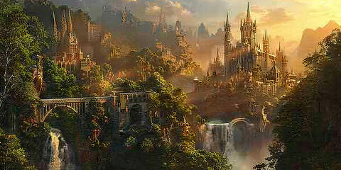 Poster - Magical Kingdom: Abstract Fantasy Realm with Castles and Magic, Perfect for Fairy Tale or Adventure Plays