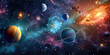 Space Odyssey: Abstract Cosmic Background with Stars and Planets, Ideal for Science Fiction or Space Exploration Plays