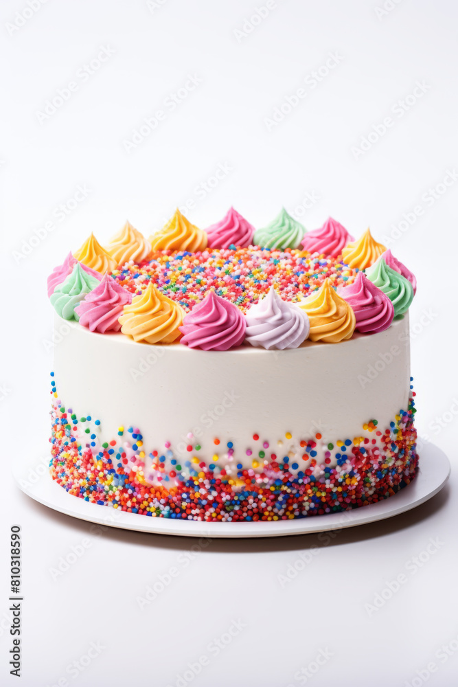 Colorful rainbow layer cake with sprinkles Stock Photo | Adobe Stock