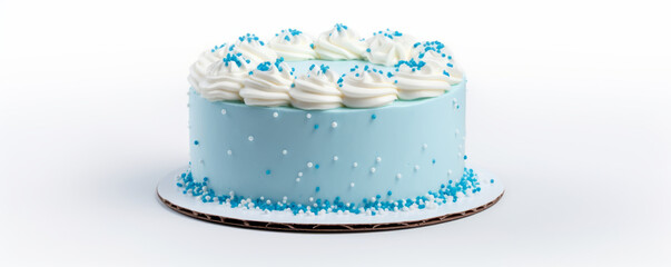 Wall Mural - Simple blue cake with sprinkles on a solid white background with empty space on the left