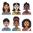 Six cartoonstyle avatars represent Indian people, showcasing traditional clothing jewelry. Top left female has modern casual attire, middle right wear sarees, adorned ethnic jewelry. Bottom row