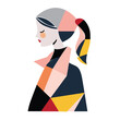 Abstract female profile geometric shapes contemporary style. Artistic portrait young woman colorful composition modern art. Fashion illustration creative female beauty design elements