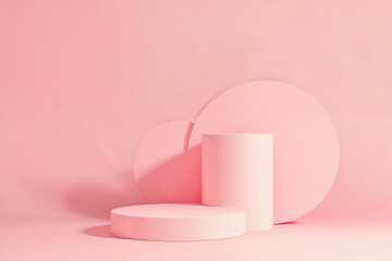 Aufkleber - pink cylindrical and disc podiums on a pastel pink background. High quality photo