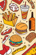 Illustration of unhealthy fast-food and junk food, Generative Ai