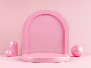 Aufkleber - Glossy pink podium on a pink background. Sleek product display concept for modern design and advertising