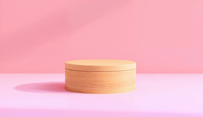 Aufkleber - Wooden podium on pink background. Minimal product display concept for a sleek and modern retail design.