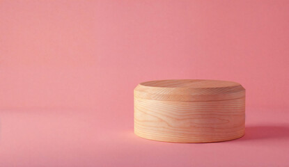 Aufkleber - Wooden podium for product presentation on a pink background. Versatile mockup ideal for retail design, marketing, and advertising concepts.