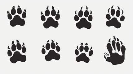 Animals footprints. Prints animal bird paw, wildlife foot icon, domestic pets footstep silhouette, print hoofed feet, black amphibia feet track 3D avatars set vector icon, white background, black colo